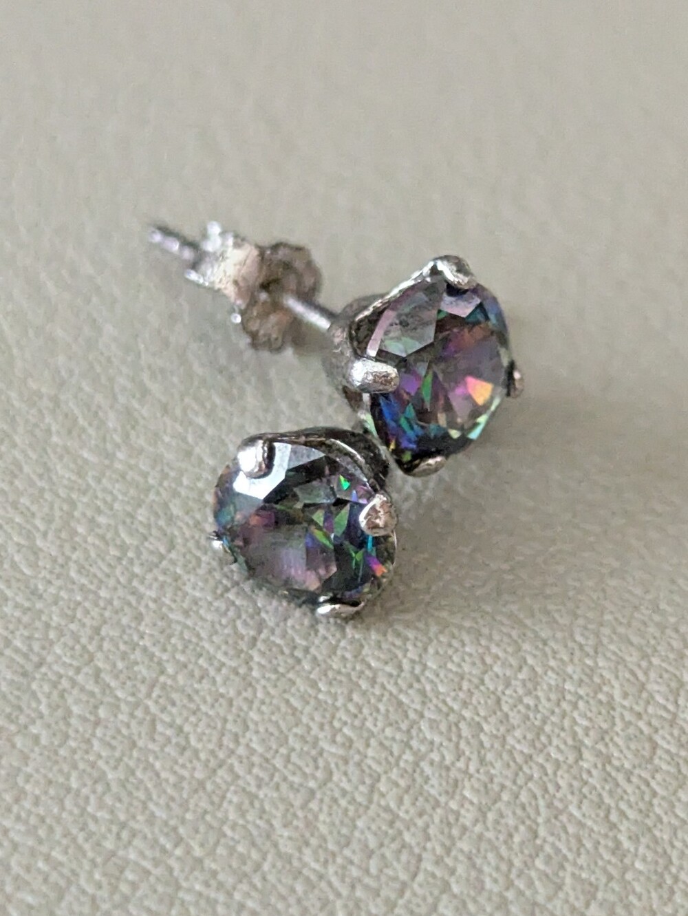 Silver Mystic Topaz Round Stud Earrings - Multicolor
